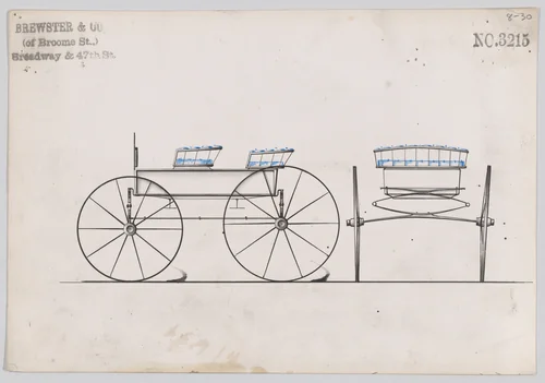 Design for 4 seat Phaeton, no top, no. 3215 by Brewster & Co., drawing, 1876