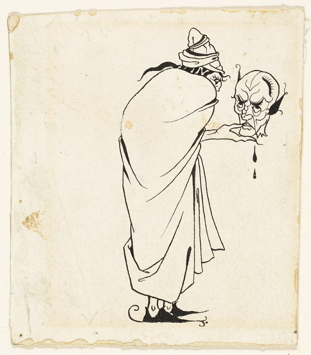 Man with Skull by Aubrey Vincent Beardsley, drawing, 1892-1898
