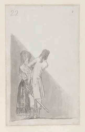 Maja and an officer; folio 22 (verso) from the Madrid Album "B" by Goya, drawing, 1795-1797