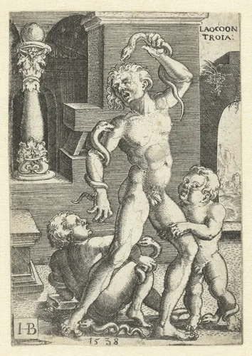 Laocoön en zijn twee zonen gedood door slangen by Unknown, print, 1538