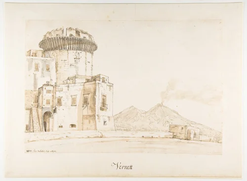 The Castel Nuovo in Naples, with a View of Mount Vesuvius by Joseph Vernet, drawing, 1732-1758