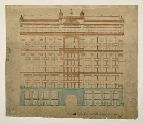 Rookery Building, Chicago, Illinois, LaSalle Street Elevation by Burnham & Root, drawing, 1886