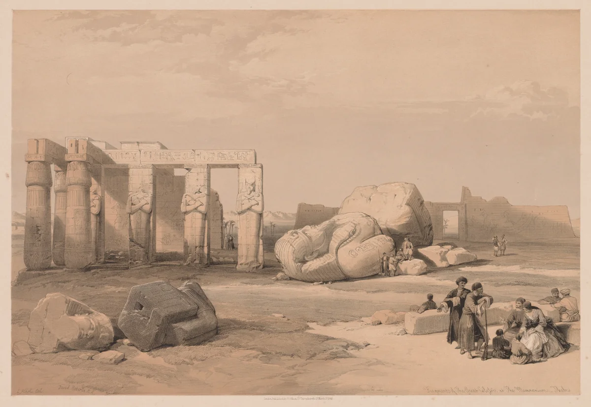 Egypt and Nubia: Volume II - No. 4, Fragments of the Great Colossi, at the Memnonium by Louis Haghe, print, 1838