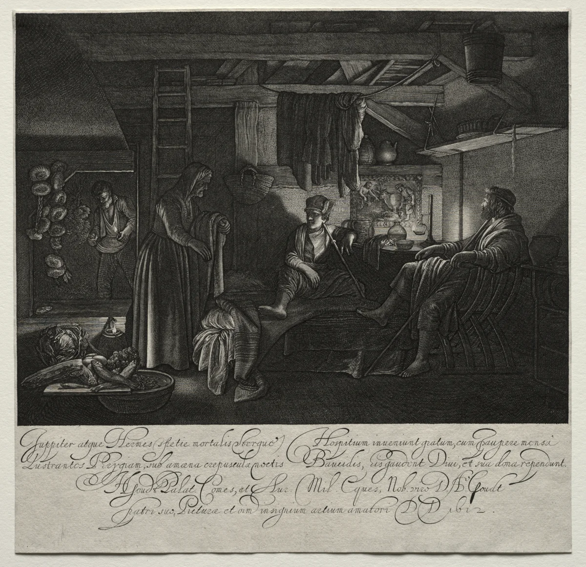 Jupiter and Mercury at the House of Philemon and Baucis by Hendrik Goudt, print, 1608-1618