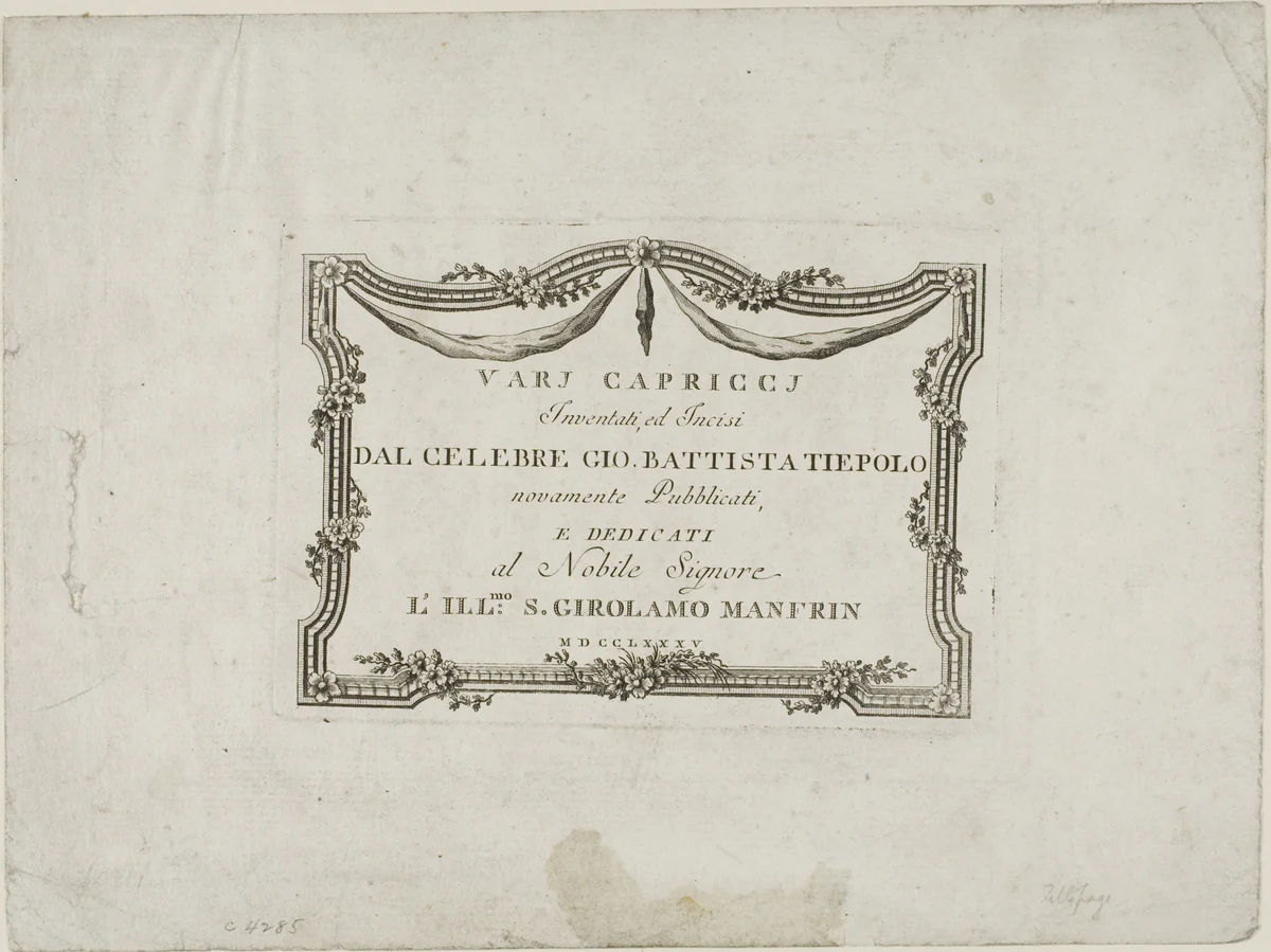 Frontispiece from Capricci by Giovanni Battista Tiepolo, print, 1785