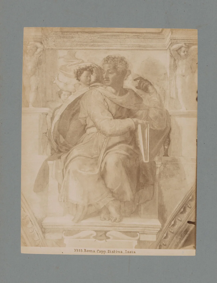Fotoreproductie van een detail van het fresco Jesaja door Michelangelo in de Sixtijnse kapel by anonymous, photograph, 1851-1900