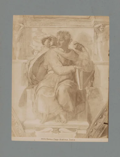 Fotoreproductie van een detail van het fresco Jesaja door Michelangelo in de Sixtijnse kapel by anonymous, photograph, 1851-1900
