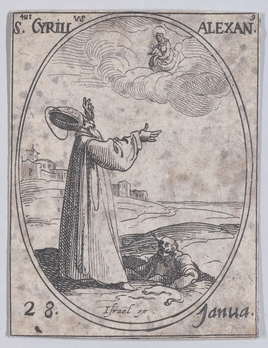 S. Cyrille d'Alexandrie (St. Cyril of Alexandria), January 28th, from "Les Images De Tous Les Saincts et Saintes de L'Année" (Images of All of the Saints and Feast Days of the Year) by Jacques Callot, print, 1636