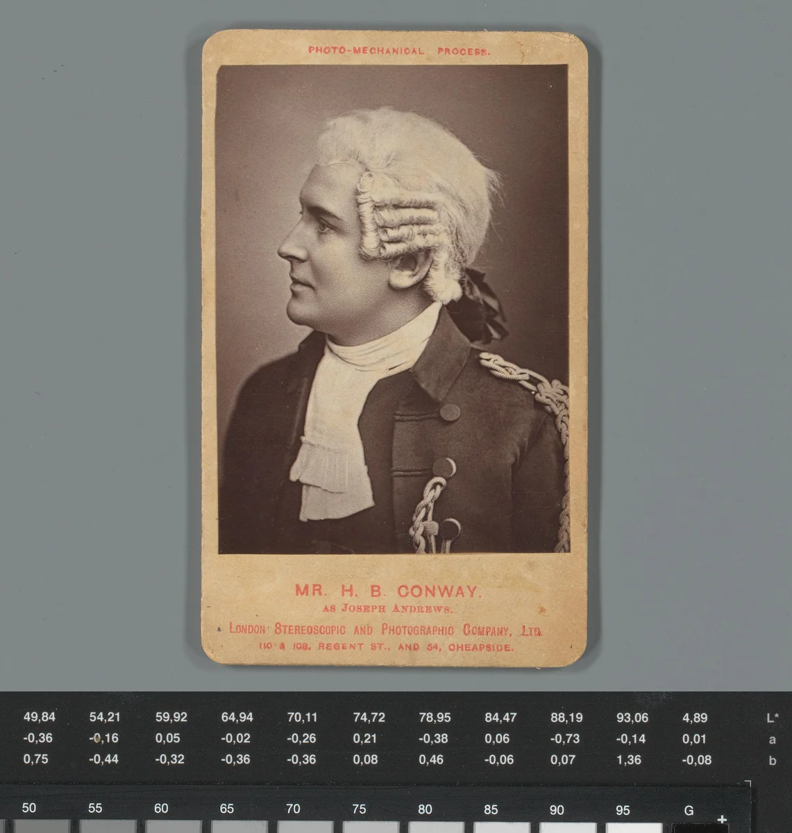 Reclame voor een voorstelling in Vaudeville Theatre in Londen met portret van Harry B. Conway gekleed als het personage Joseph Andrews by London Stereoscopic and Photographic Company, photograph, 1870-1915