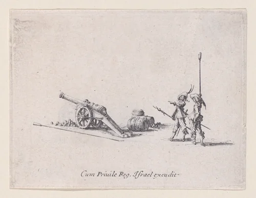 L'Exercice du Canon: La Preparation (Drill of the Cannon: The Preparation), from "Les Exercices Militaires" (The Military Exercises) by Jacques Callot, print, 1635