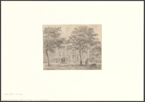 Gezicht op de Nieuwe Stadsherberg in de Plantage by Hermanus Petrus Schouten, drawing, 1757-1822