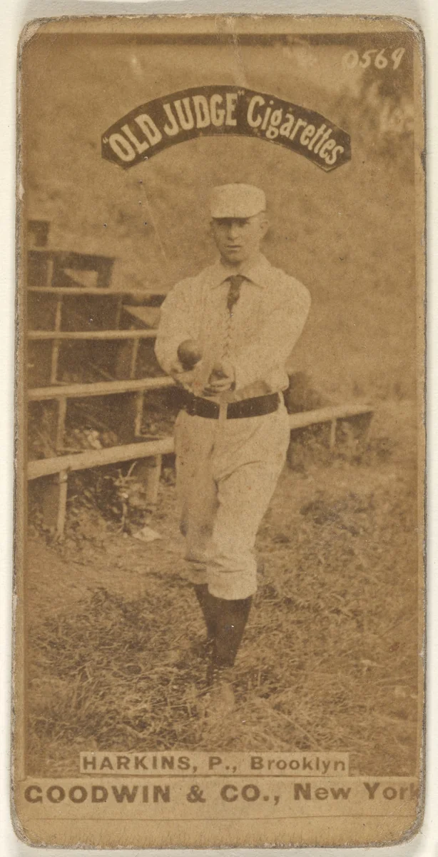 Harkins, Pitcher, Brooklyn, from the Old Judge series (N172) for Old Judge Cigarettes by Goodwin & Company, photograph, 1887-1890