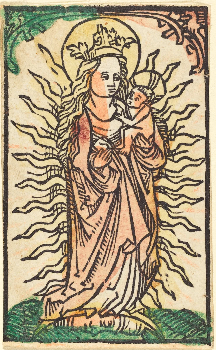 Madonna and Child in a Glory Standing on a Crescent Moon by German 15th Century, print, 1470-1480