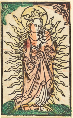 Madonna and Child in a Glory Standing on a Crescent Moon by German 15th Century, print, 1470-1480