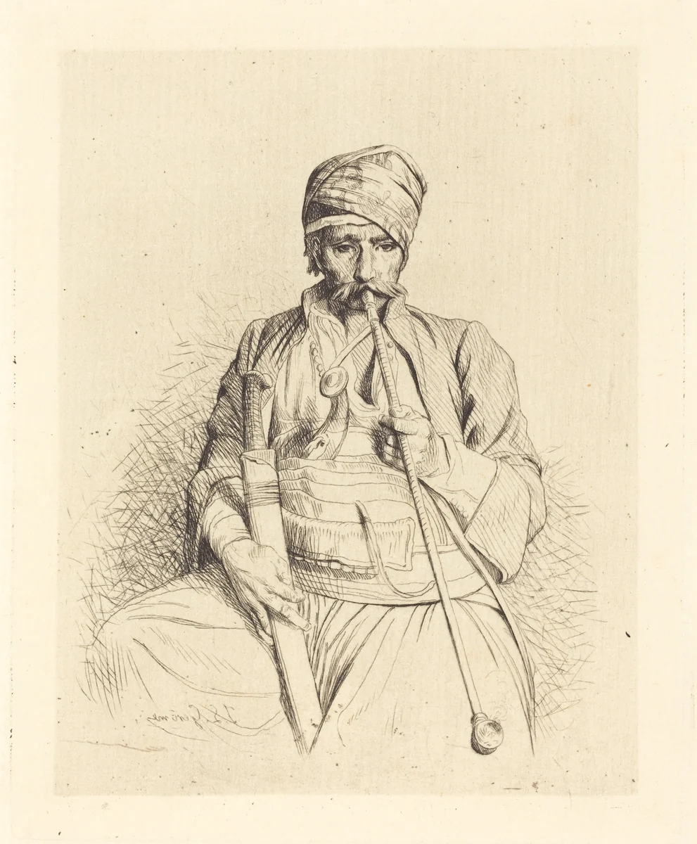 Seated Arab with Pipe by Jean-Léon Gérôme, print, 1864