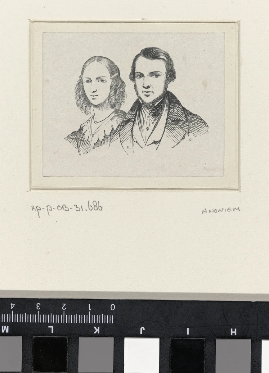 Dubbelportret van Jean Baptiste van Eijcken en Julie Anne Marie Noël van Eijcken by anonymous, print, 1841-1842