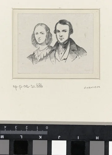 Dubbelportret van Jean Baptiste van Eijcken en Julie Anne Marie Noël van Eijcken by anonymous, print, 1841-1842
