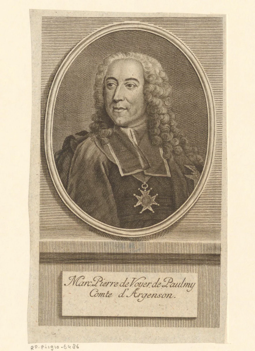 Portret van Marc-Pierre de Voyer de Paulmy, marquis d'Argenson by Johann Martin Bernigeroth, print, 1747