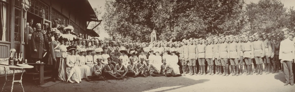 Urusov and Group Photo of Camp, Krasnoe Selo by Unidentified Photographer, photograph, 1909