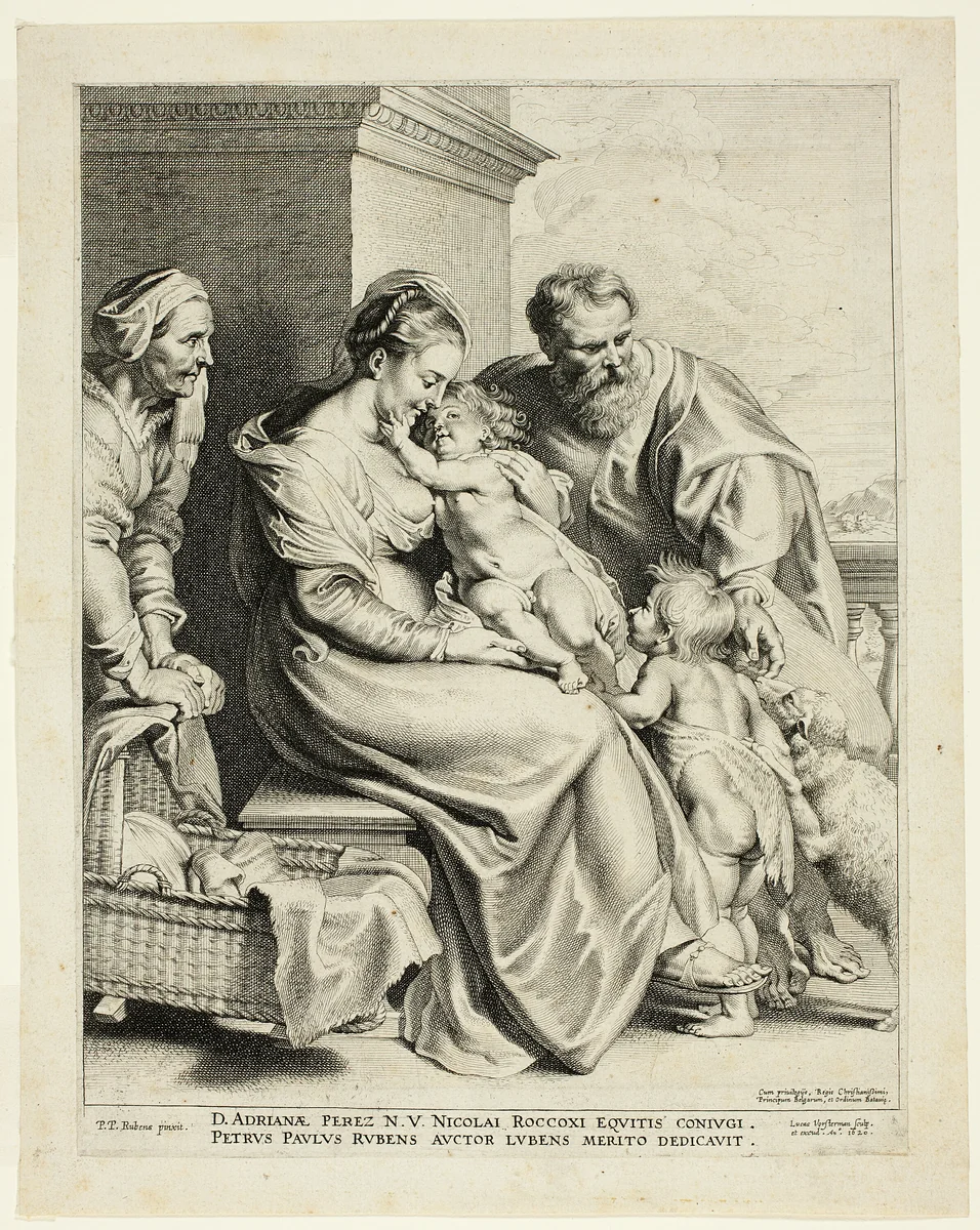 The Holy Family with Saint Elisabeth and the Infant John the Baptist by Lucas Emil Vorsterman, print, 1620