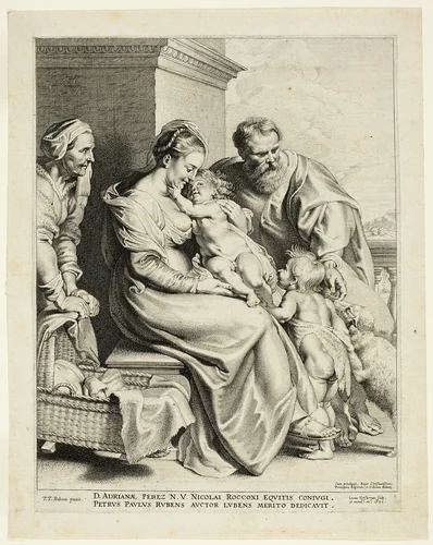 The Holy Family with Saint Elisabeth and the Infant John the Baptist by Lucas Emil Vorsterman, print, 1620