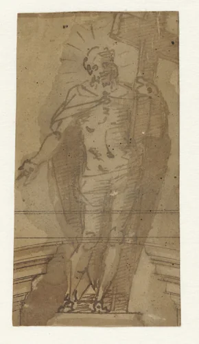Christus staand met het Kruis by Unknown, drawing, 1537-1585