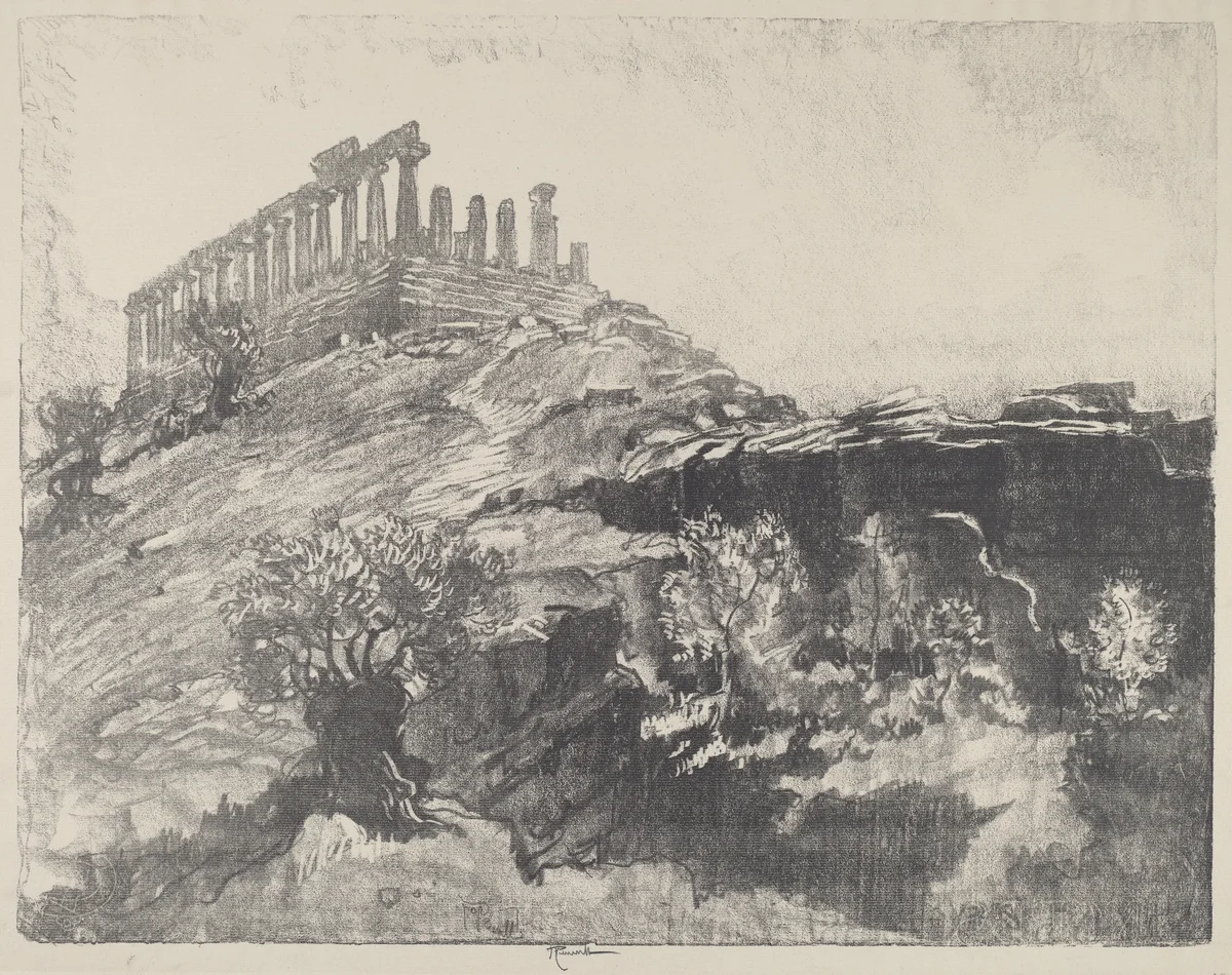 The Temple of Concord on the Wall, Girgenti by Joseph Pennell, print, 1913