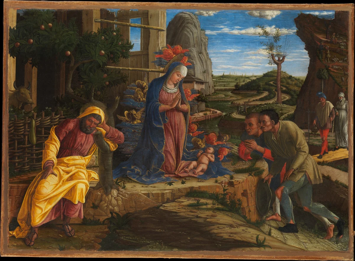 The Adoration of the Shepherds by Andrea Mantegna, painting, 1450-1459