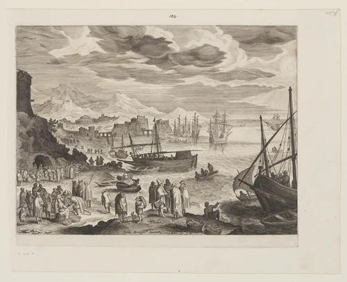 Seashore with Fisherman and Fishmongers by Aegidius Sadeler Jan Brueghel, print, 1590-1620