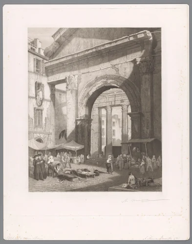 Vismarkt bij de Porticus van Octavia te Rome by Auguste Numans, print, 1833-1883
