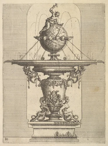 Design for a Fountain, plate 80 from "Architettura" by Wendel Dietterlin, print, 1598