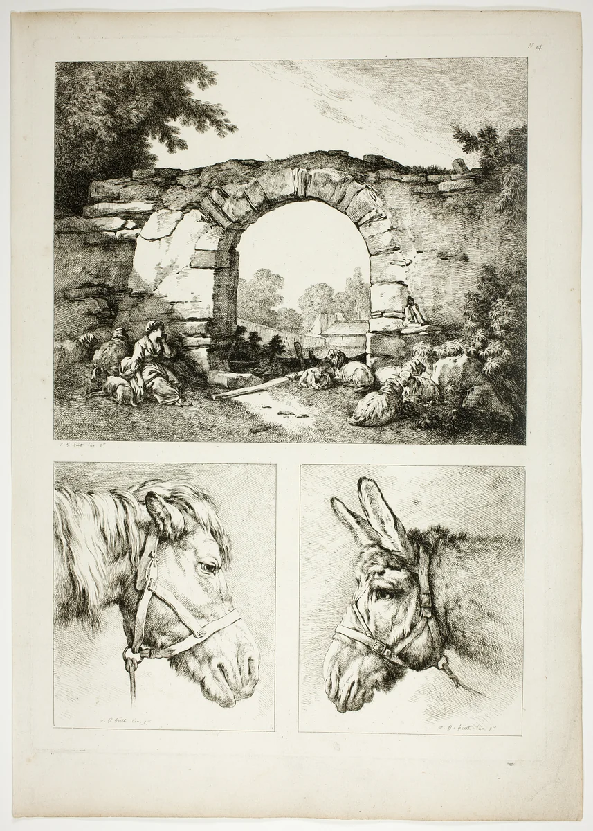 Plate Fourteen of 38 from Oeuvres de J. B. Huet by Jean Baptiste Huet, print, 1796-1799