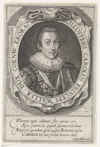 Portret van Karel I by Simon van de Passe, print, 1612-1647