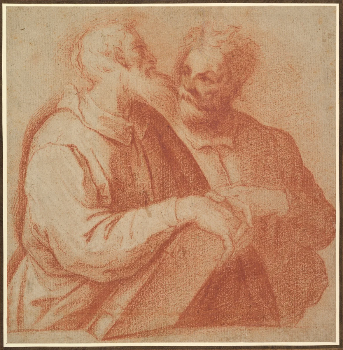 Two Male Figures in Half-Length Conversing by anonymous, drawing, 1550-1599