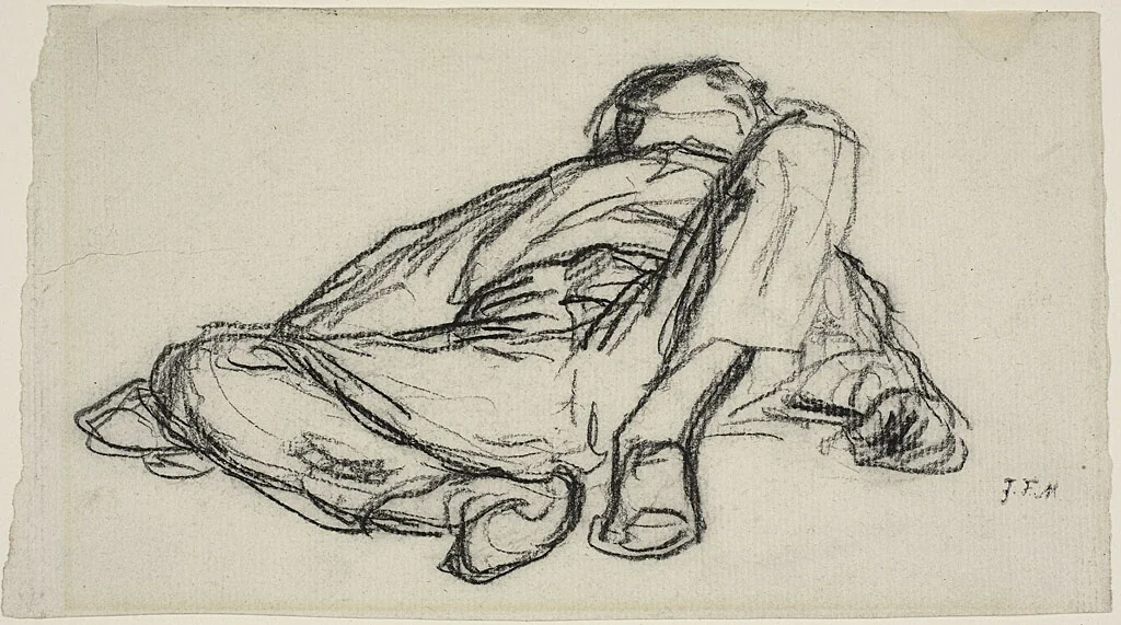 Sleeping Peasant by Jean-François Millet, drawing, 1855-1875