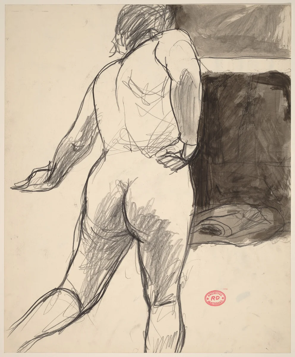 Untitled [nude in the studio seen from behind] by Richard Diebenkorn, drawing, 1955-1967