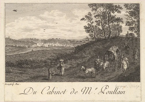 Landscape with Cart after the painting in the cabinet of Mr. Poullain by J.F. Borgnet, print, 1780