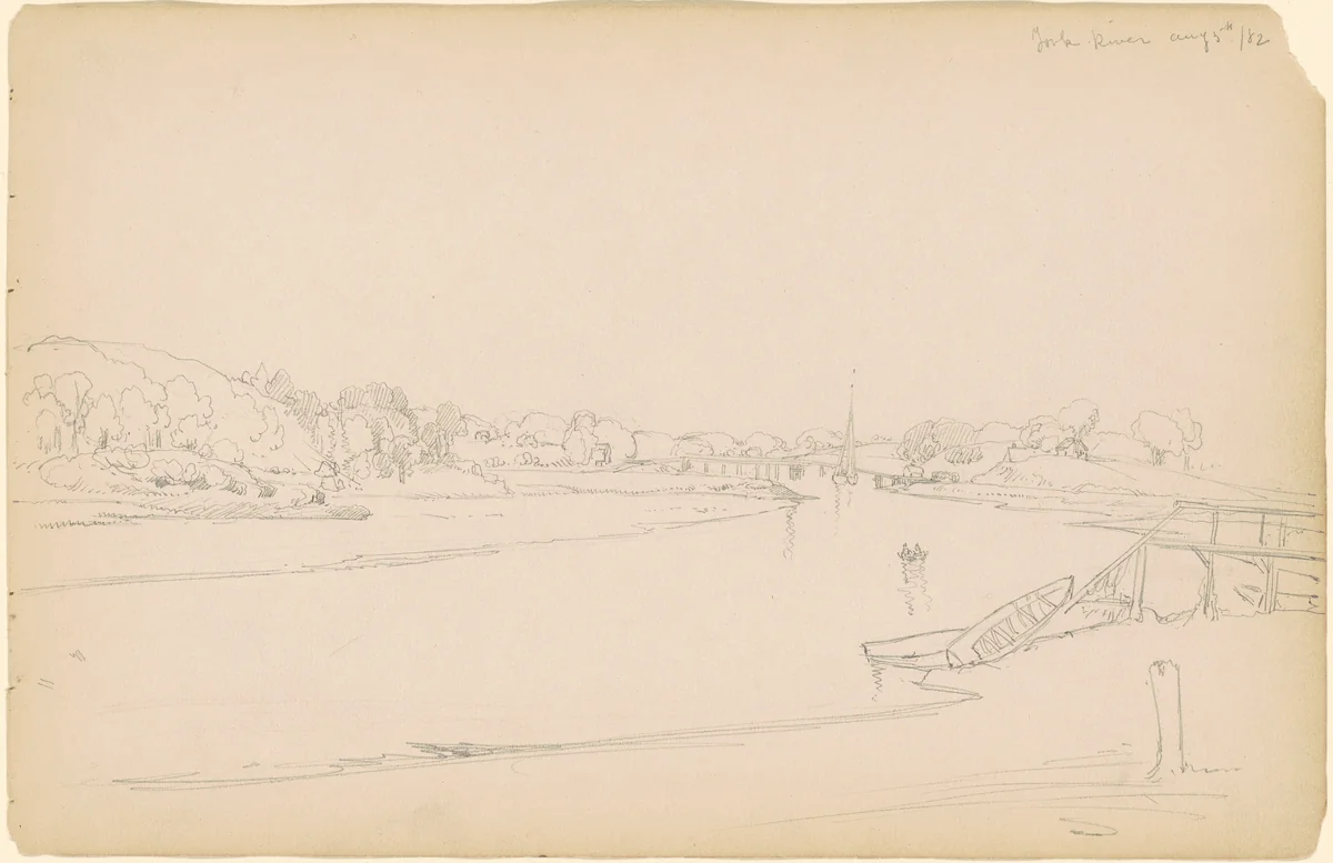 York River by Peter Moran, drawing, 1882