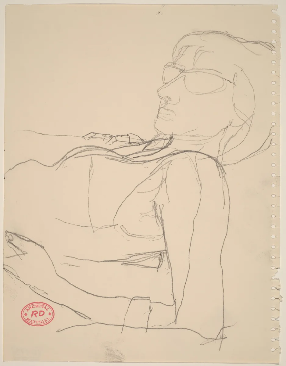 Untitled [woman in glasses leaning back on her elbows] by Richard Diebenkorn, drawing, 1955-1967