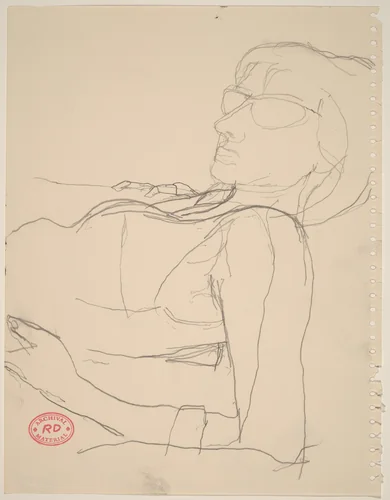 Untitled [woman in glasses leaning back on her elbows] by Richard Diebenkorn, drawing, 1955-1967
