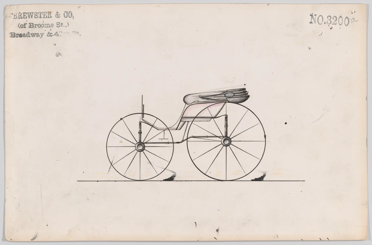 Design for Pony Phaeton, no. 3200a by Brewster & Co., drawing, 1876