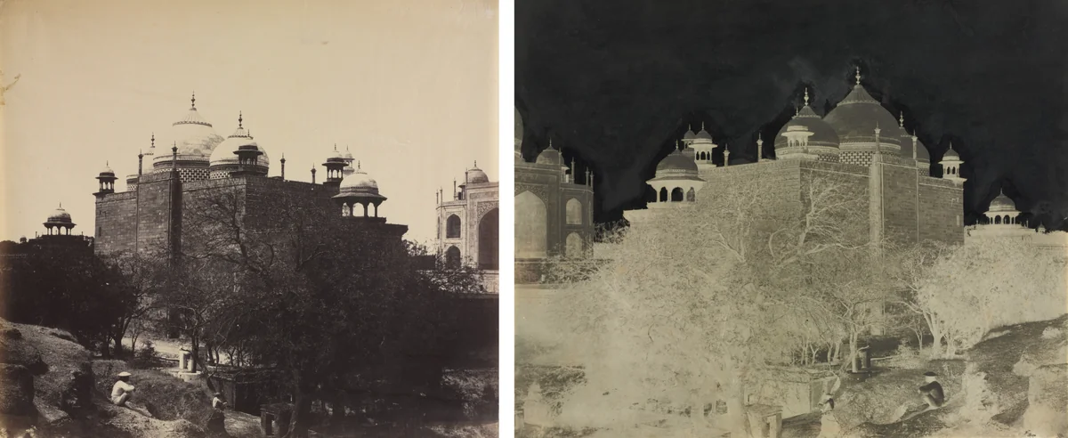 Taj Mahal, Back View of the Rest-House, with Figure by Dr. John Murray, photograph, 1858-1862