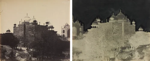 Taj Mahal, Back View of the Rest-House, with Figure by Dr. John Murray, photograph, 1858-1862