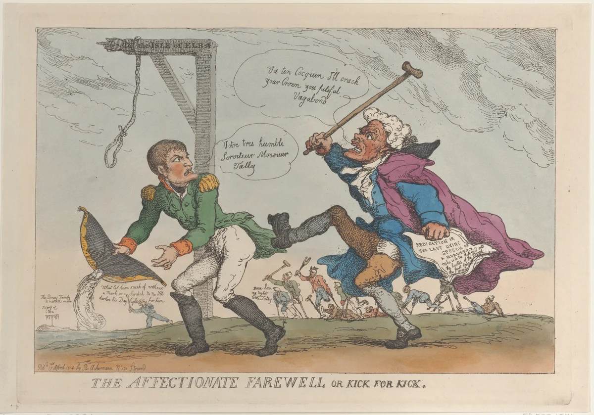 The Affectionate Farewell, or Kick for Kick by Thomas Rowlandson, print, 1814