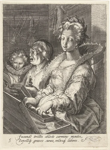 Muziek (Musica) by Cornelis Drebbel, print, 1587-1605