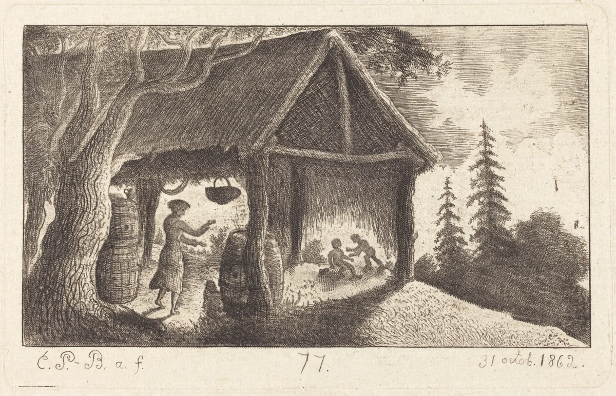 The Shed with Children Fighting by Emmanuel Phélippes-Beaulieu, print, 1862