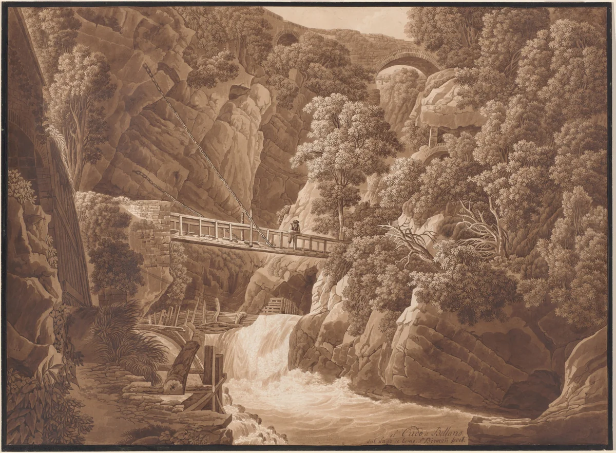 L'Orido a Bellano sul Lago di Como (The Orrido di Bellano near Lake Como) by Peter Birmann, drawing, 1800-1810
