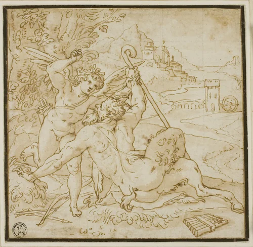Cupid Overcoming Pan by Orazio Samacchini, drawing, 1552-1577