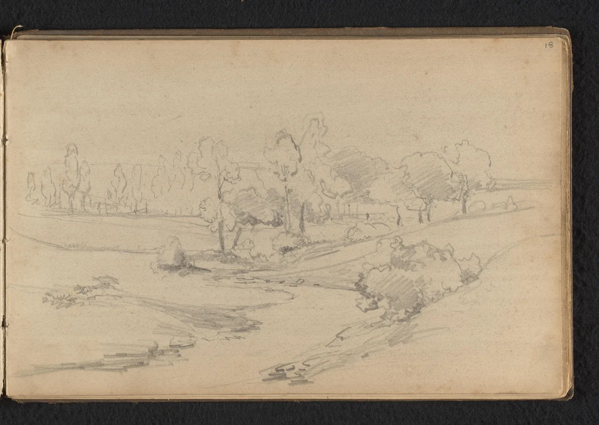 Landschap met rivier by Jan Bedijs Tom, drawing, 1823-1894