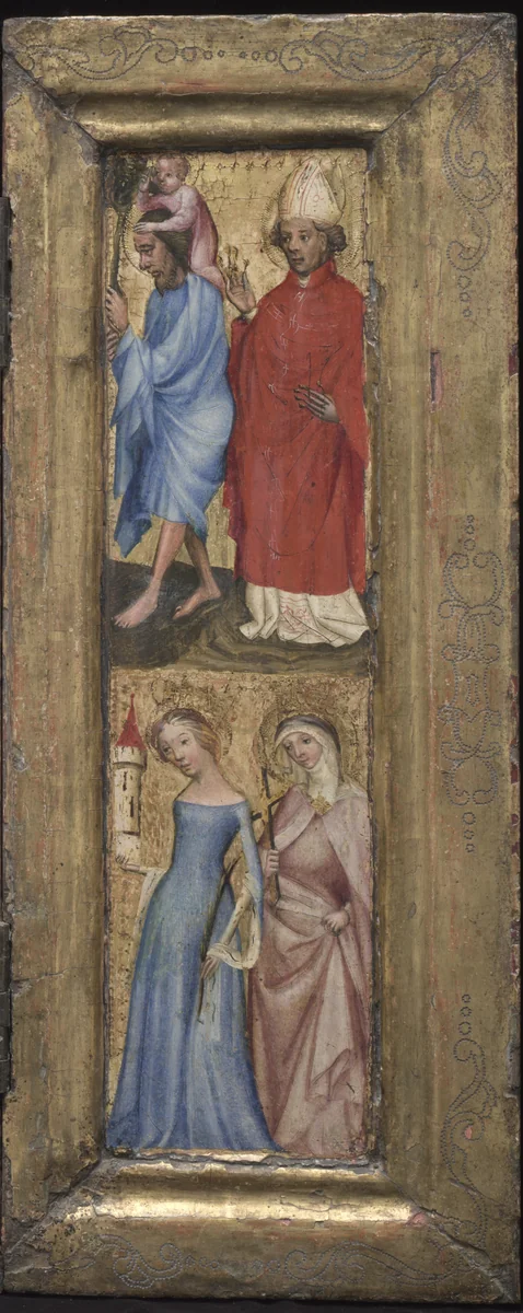St. Christopher, St. Erasmus, St. Barbara, and another female saint by Unknown, painting, 1419-1429